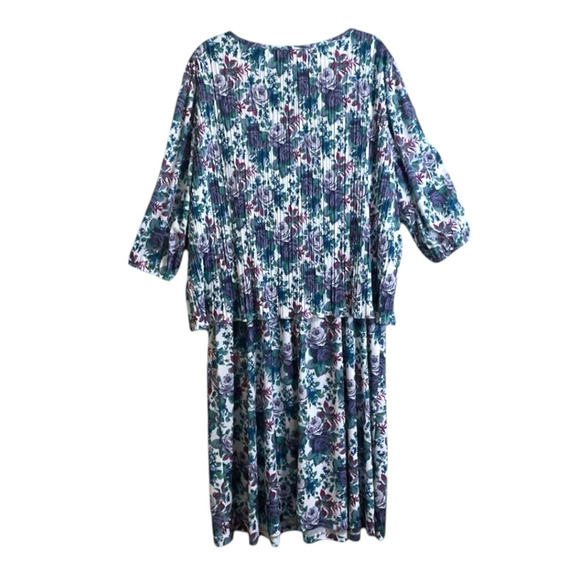 Cue Fashions Dress Women's Size 24W Purple Floral Broom Fold Vintage 3/4 Sleeve - Picture 7 of 12